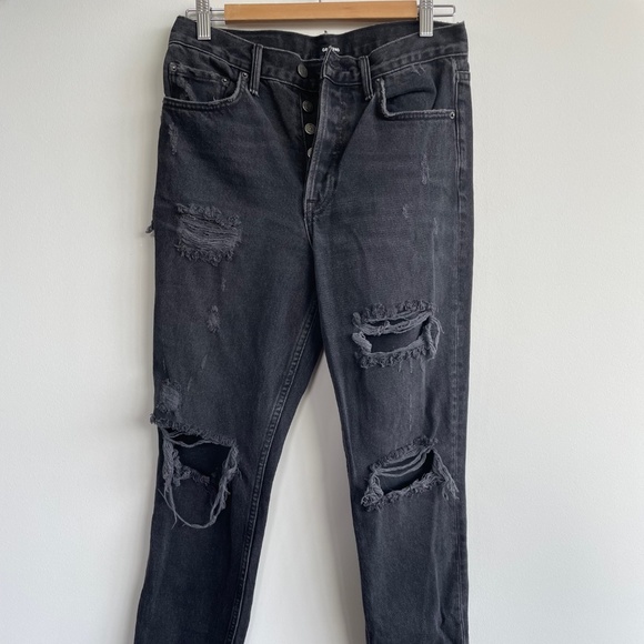 GRLFRND Denim - GRLFRND Carolina Straight Leg Jeans - Black Distressed